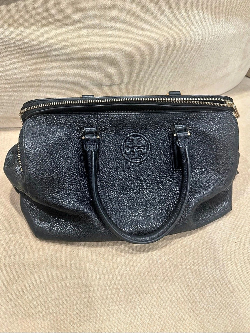 Tory Burch Georgia Pebbled Double-Zip Satchel Black